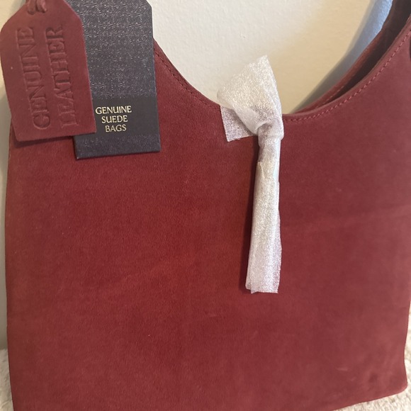NWT Red Suede Leather Small Shoulder Bag Casual Career Basic Essential Chic - Picture 3 of 13